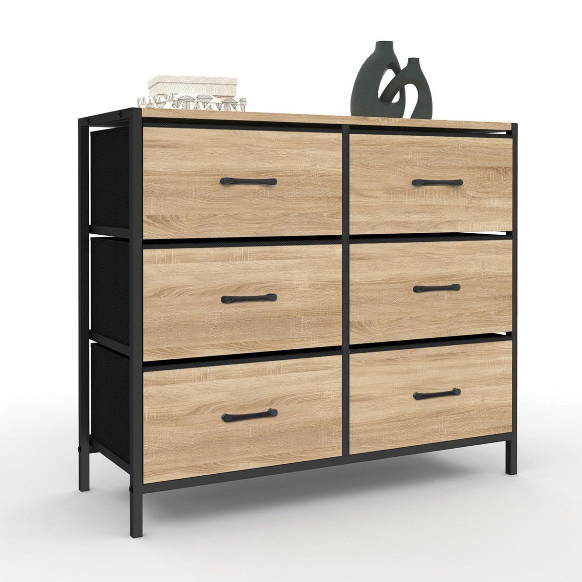 ID MARKET Commode 6 tiroirs en tissu UTAH 80 cm meuble de rangement design industriel