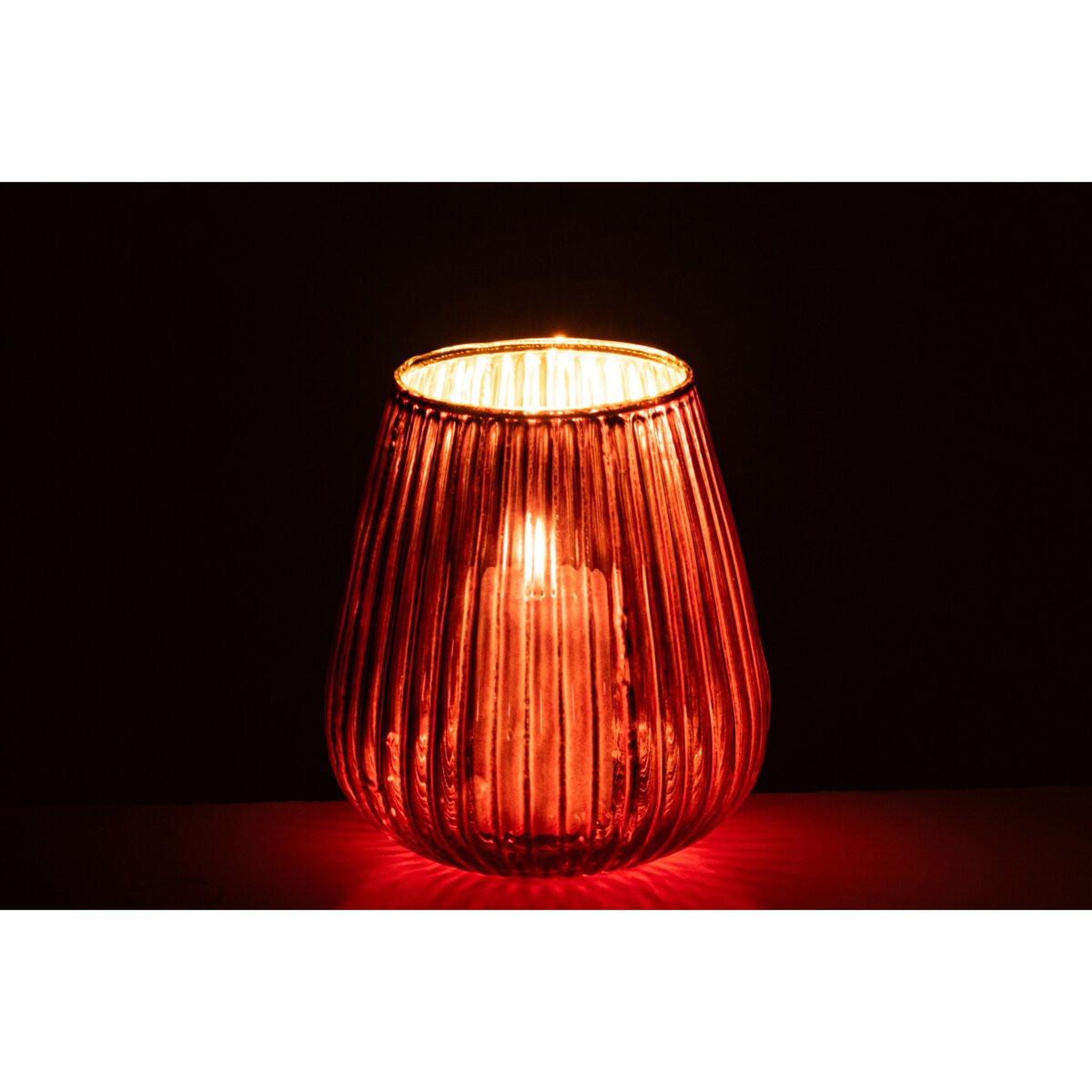 Voir la diapositive 4 : J-LINE Photophore strié en verre  ilona  26cm rouge