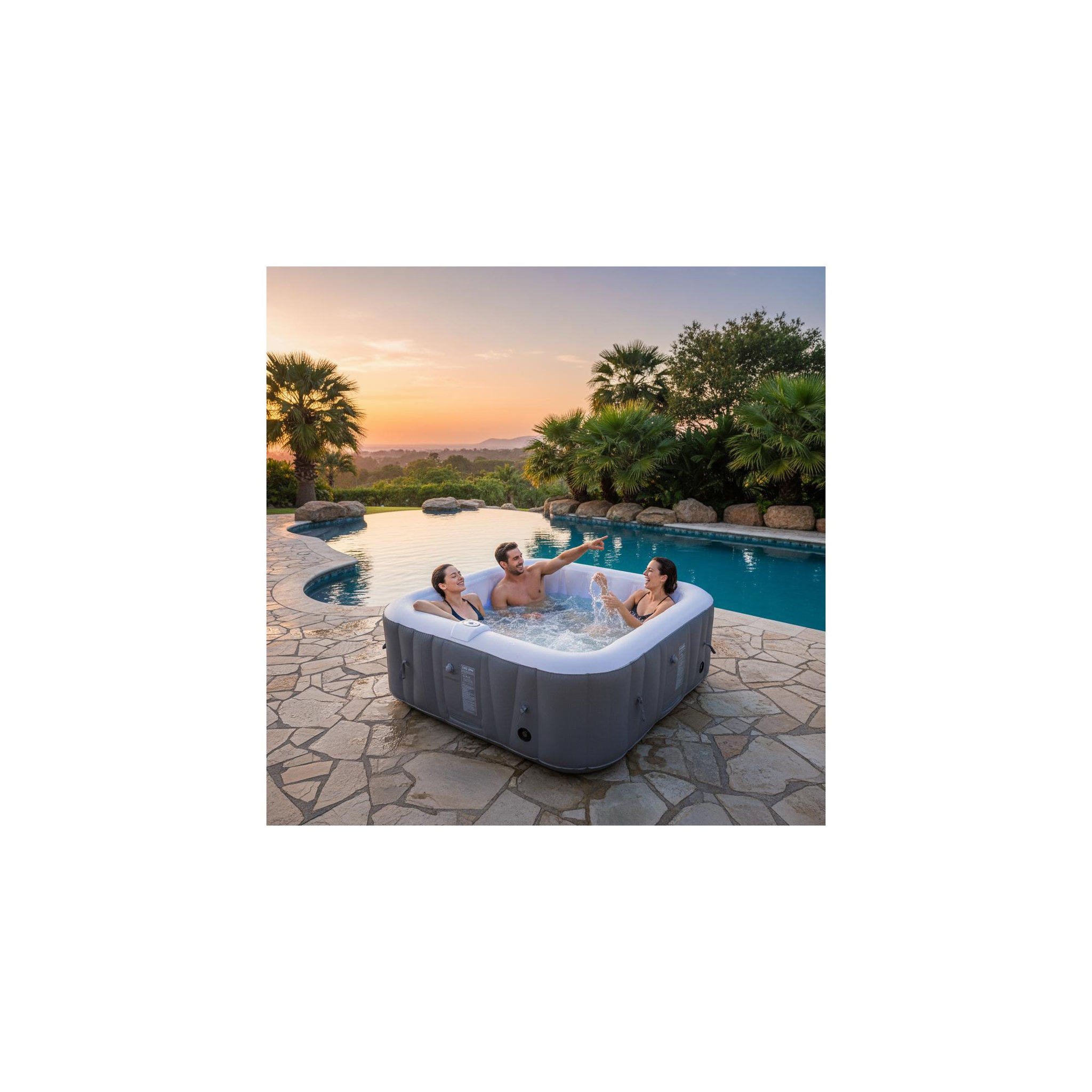 Voir la diapositive 2 : SUNSPA Spa gonflable 4 places carré - sunspa - bandeau led inclus - dimensions : 155 x 155 cm