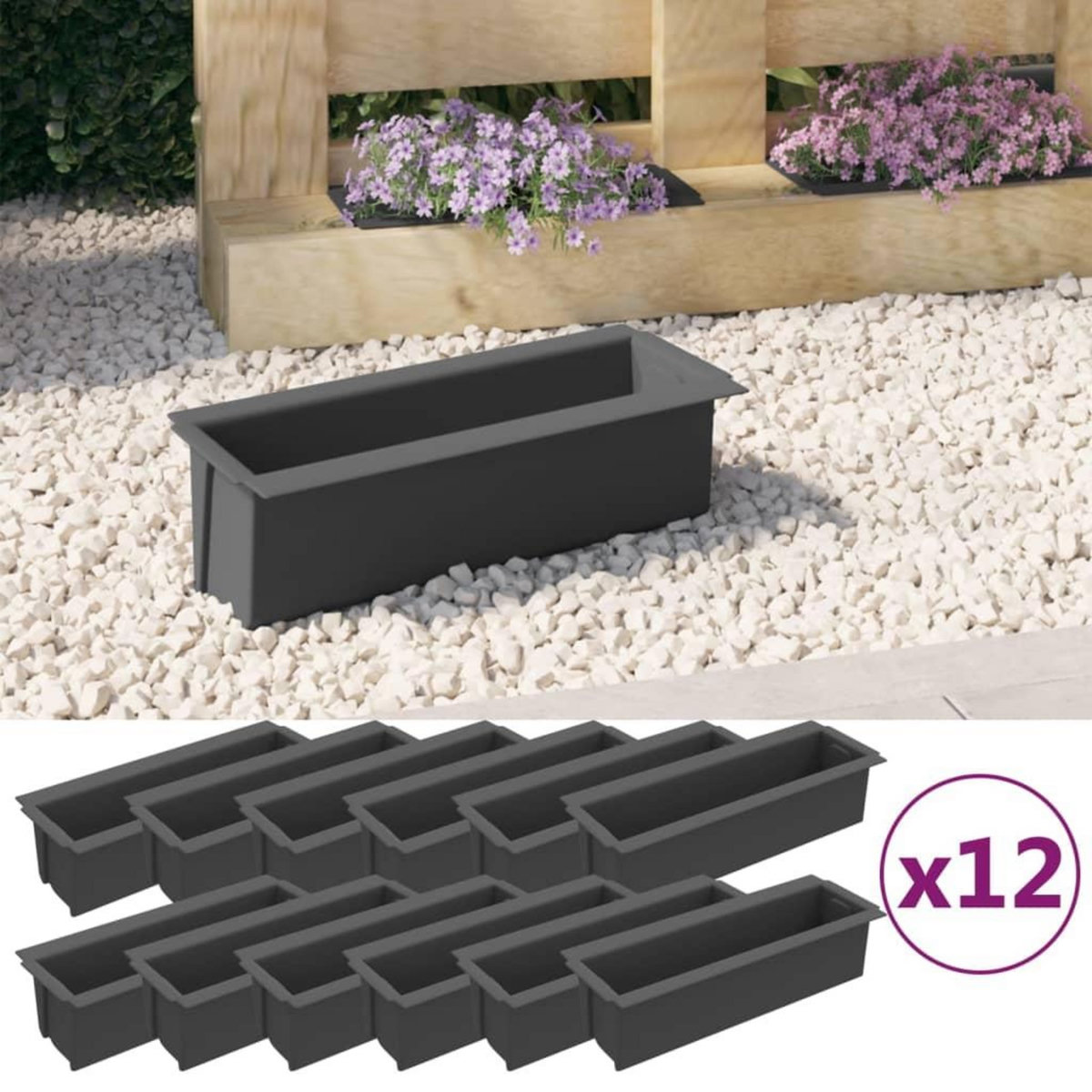 VIDAXL Boîtes a fleurs pour palettes euro 12 pcs Gris 36x13,5x9,5cm PP