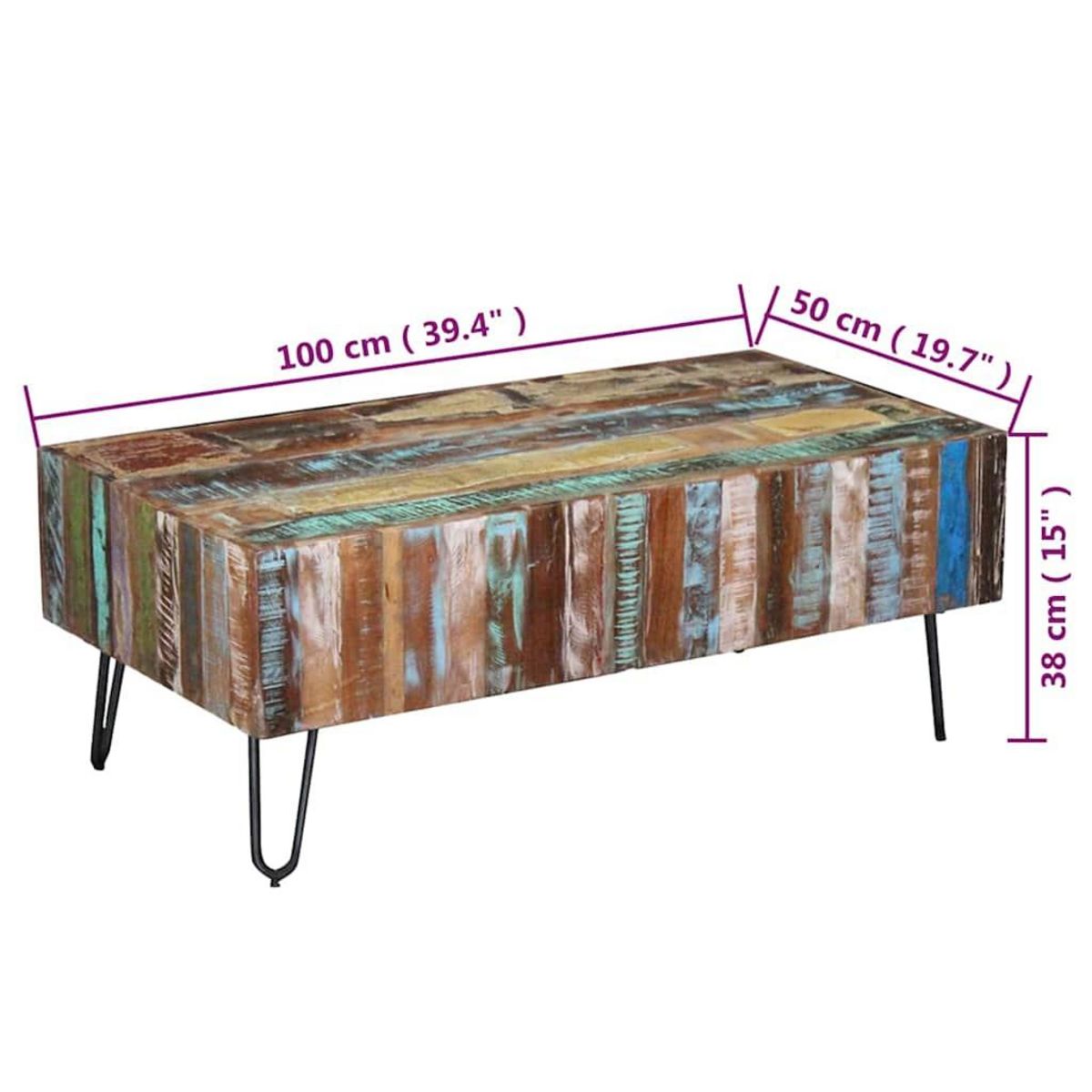 VIDAXL Table basse Bois massif de recuperation 100x50x38 cm
