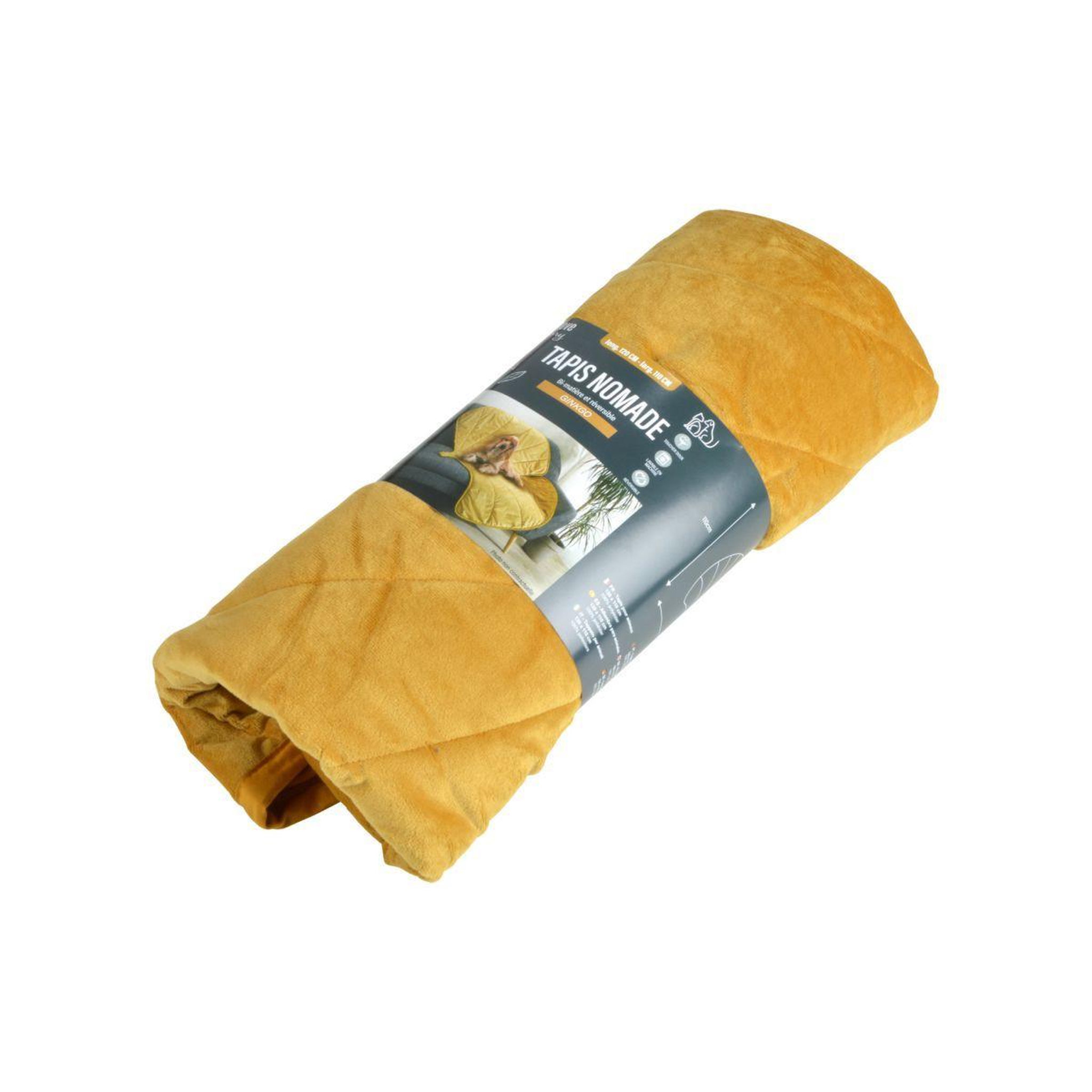 Voir la diapositive 3 : LOVE STORY Tapis nomade pour chien & chat  gingko  120cm jaune