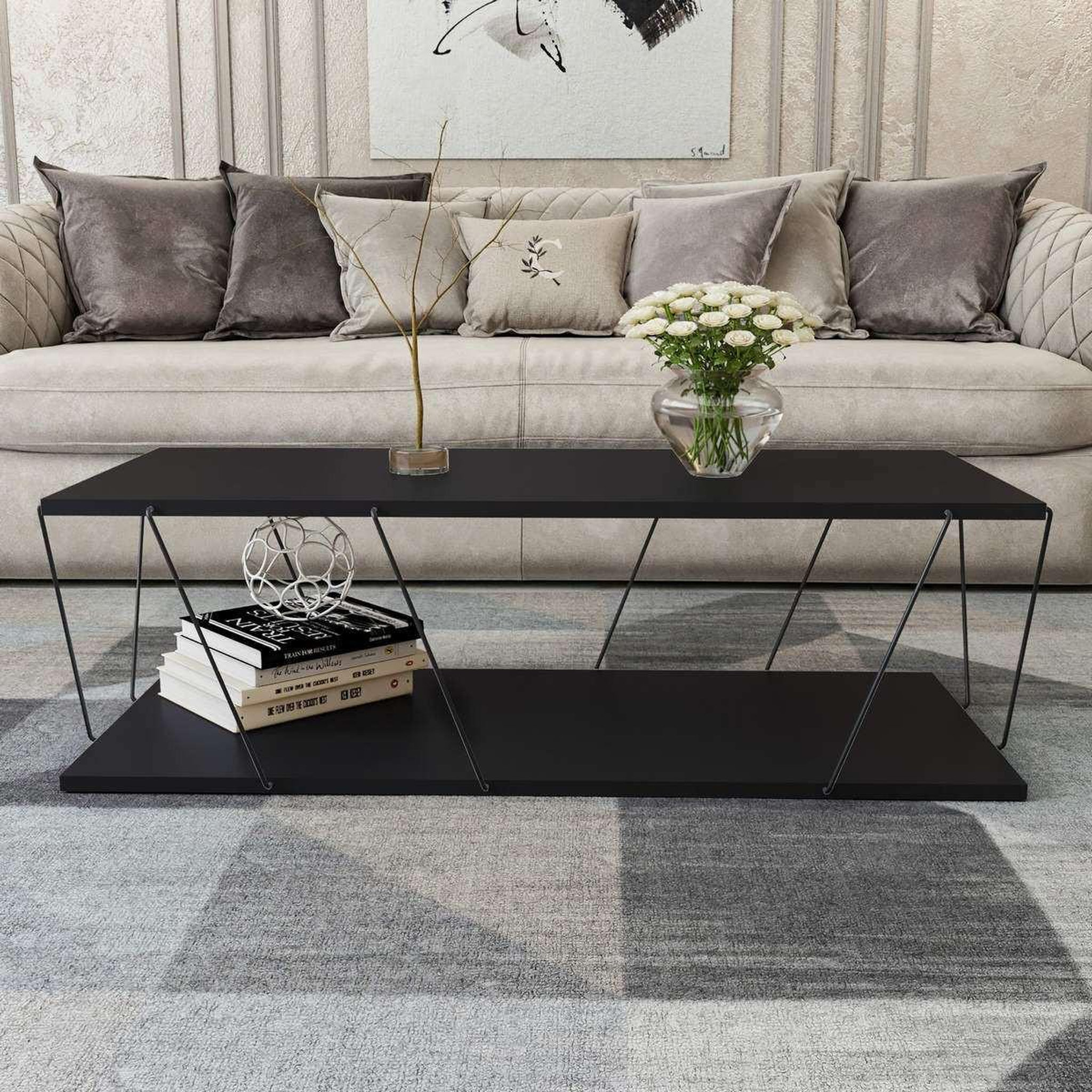Voir la diapositive 3 : Habitat et Jardin Table basse en bois  zisino  - 120 x 50 x 30 cm - gris anthracite