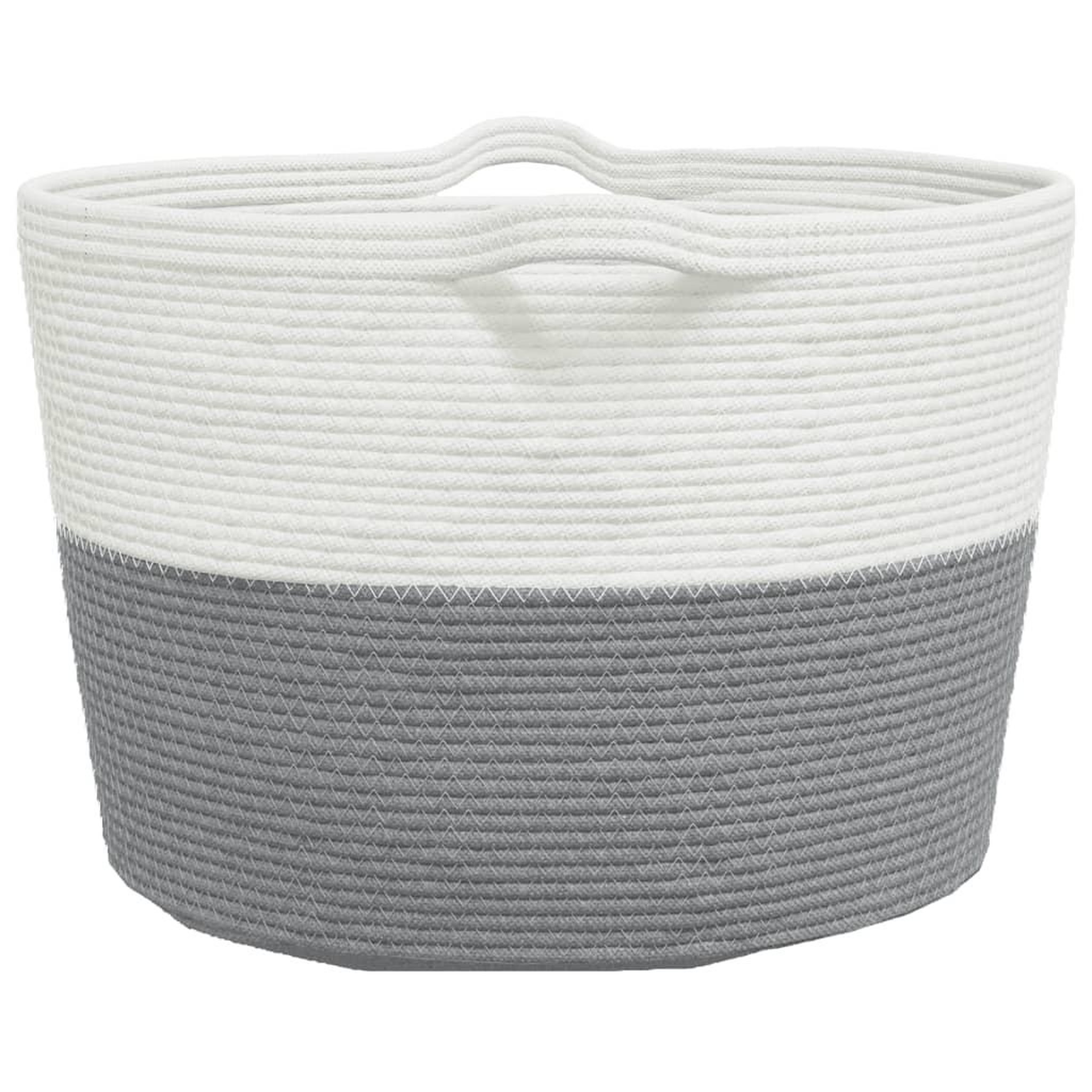 Voir la diapositive 5 : VIDAXL Panier a linge gris et blanc Ø60x36 cm coton