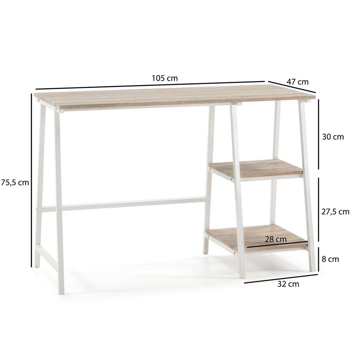 VS VENTA-STOCK Bureau Lisboa Blanc, Table pour PC, Style Industriel, 105 cm Longueur