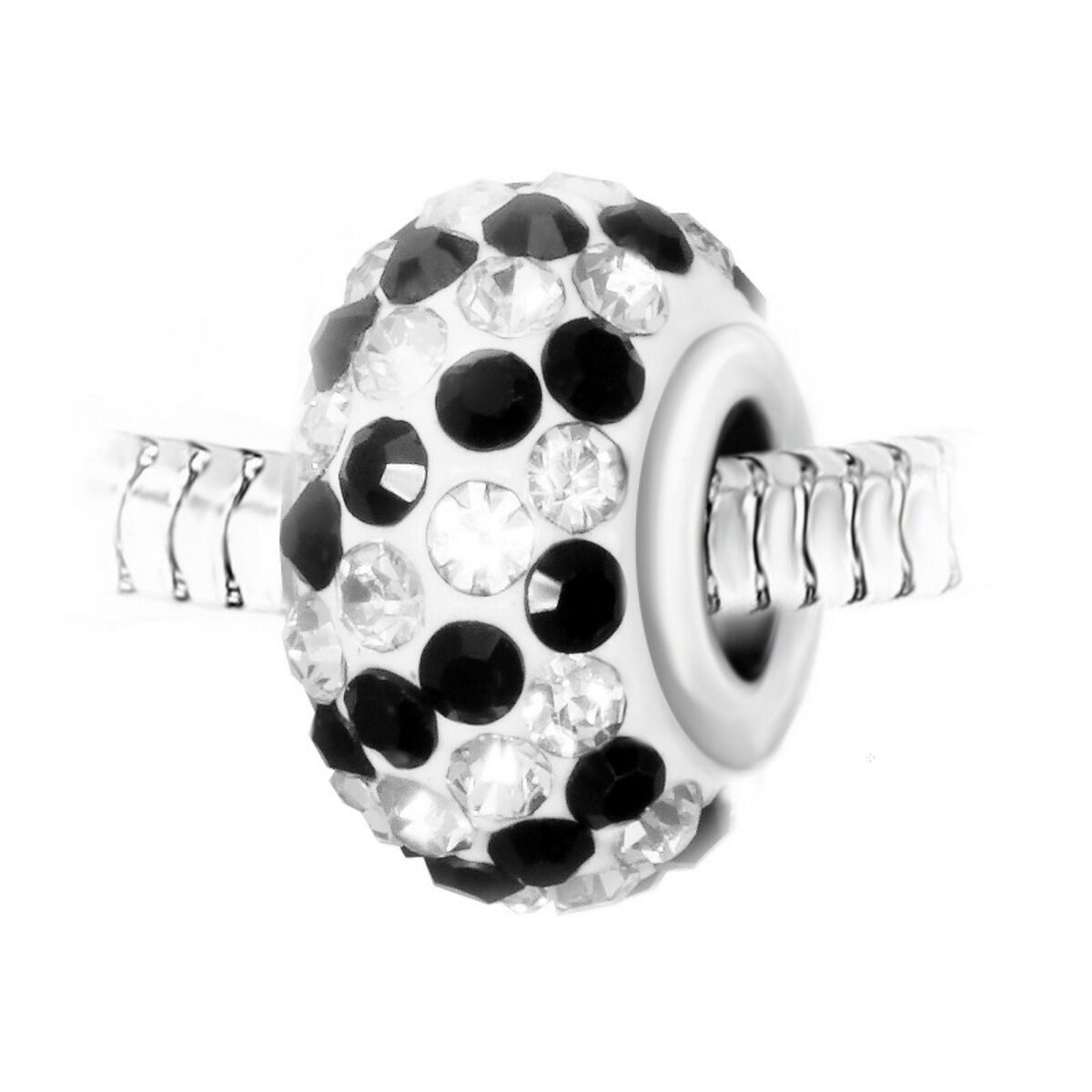 SC CRYSTAL Charm perle pavé de cristaux noirs et blancs et acier par SC Crystal