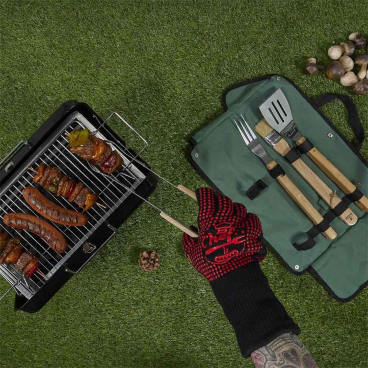 Paris Prix Gant Anti-Chaleur  Barbecue  32cm Noir & Rouge