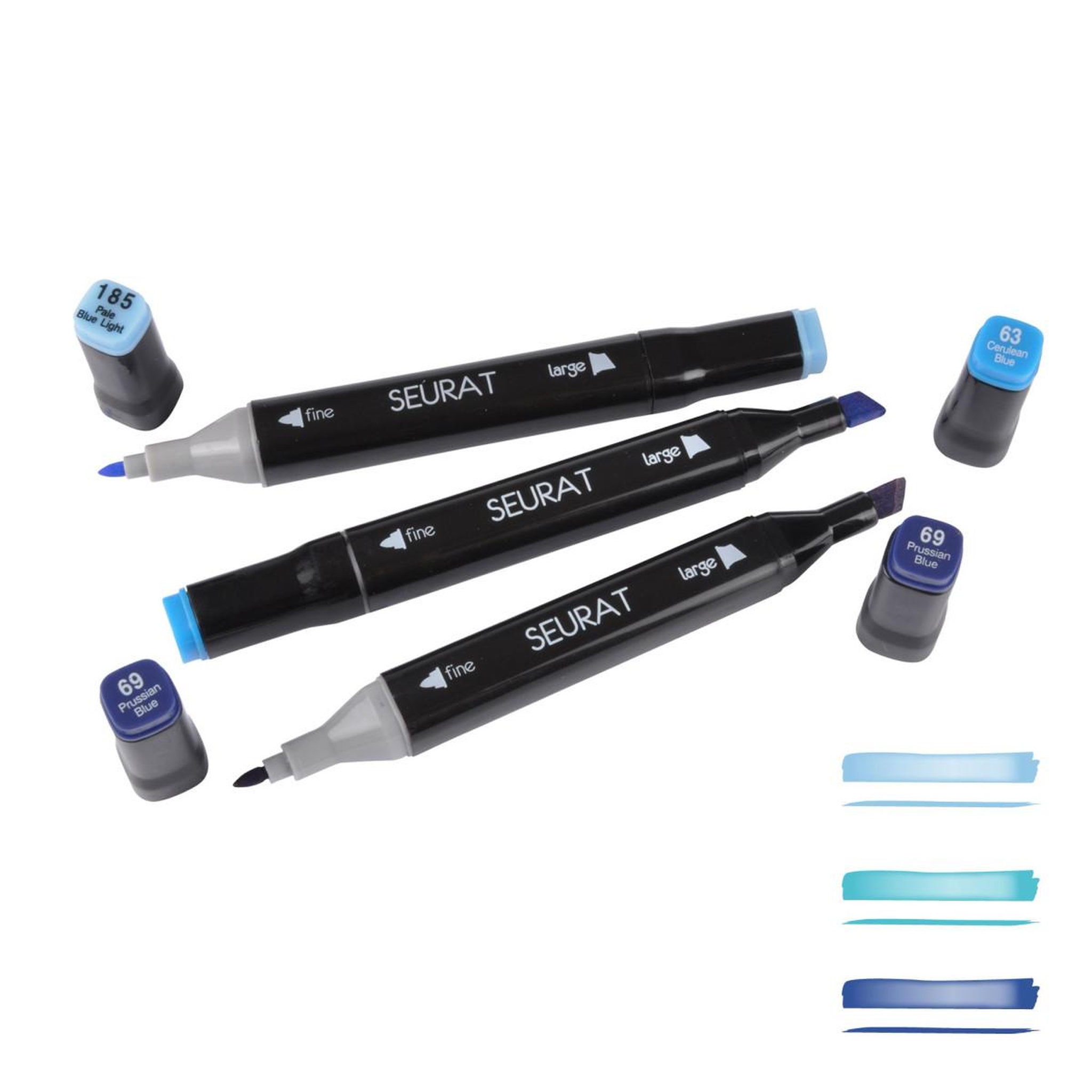 HOMEA Lot de 3 Marqueurs  Double Pointe  15cm Bleu