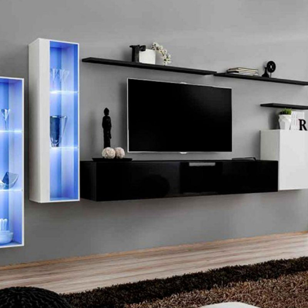 Paris Prix Meuble TV Mural Design  Switch XI  330cm Noir & Blanc