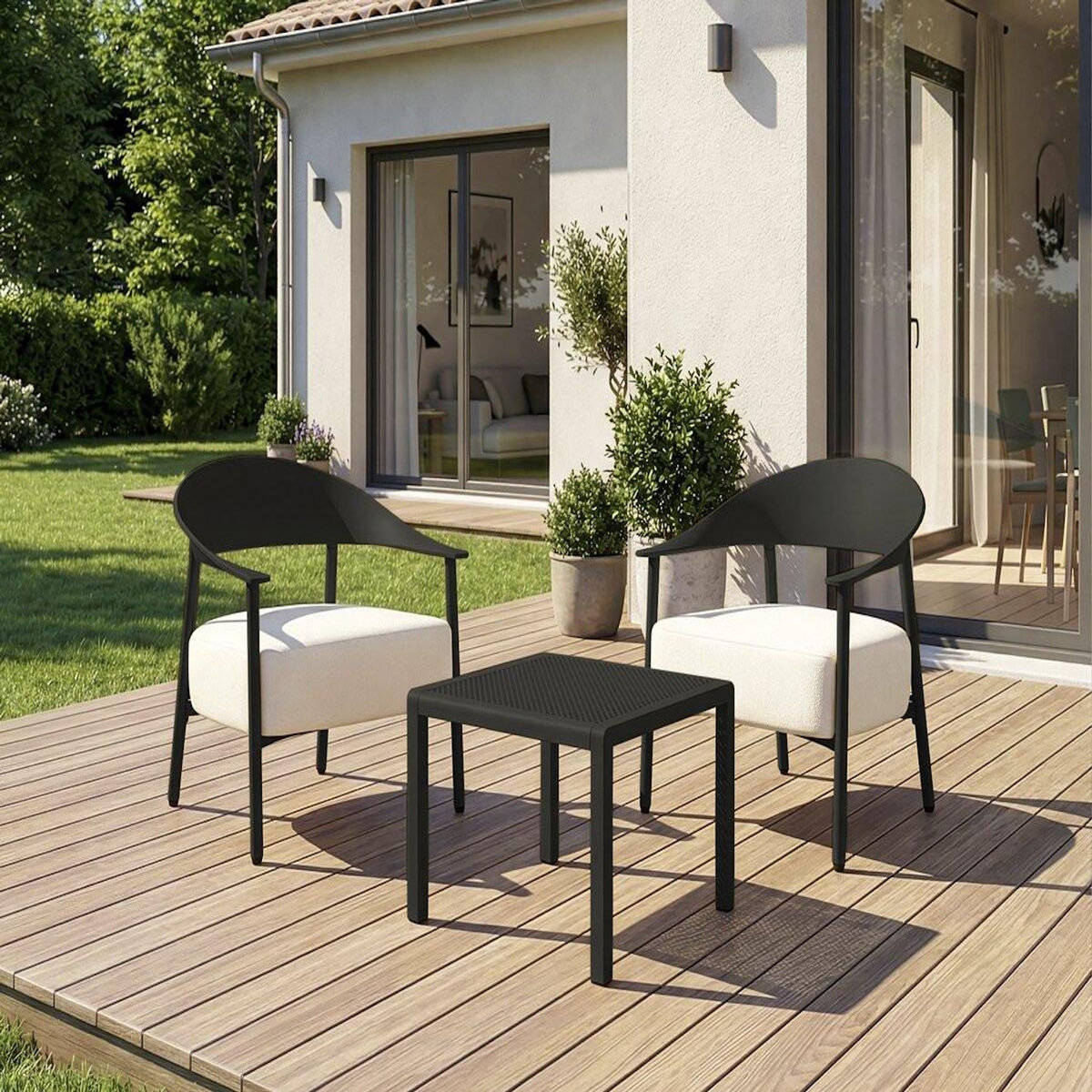 Habitat et Jardin Lot de 2 fauteuils de jardin en plastique et en métal  Céora  - Noir