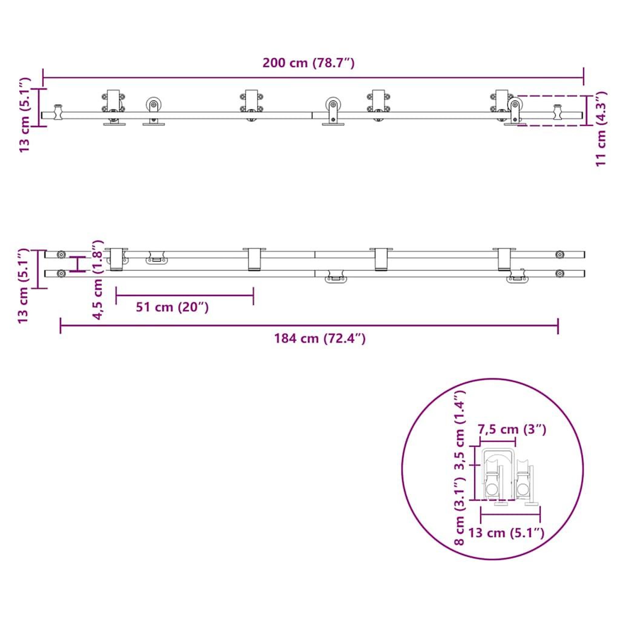 Voir la diapositive 6 : VIDAXL Kit fixation porte coulissante 200 cm Acier inoxydable Argente