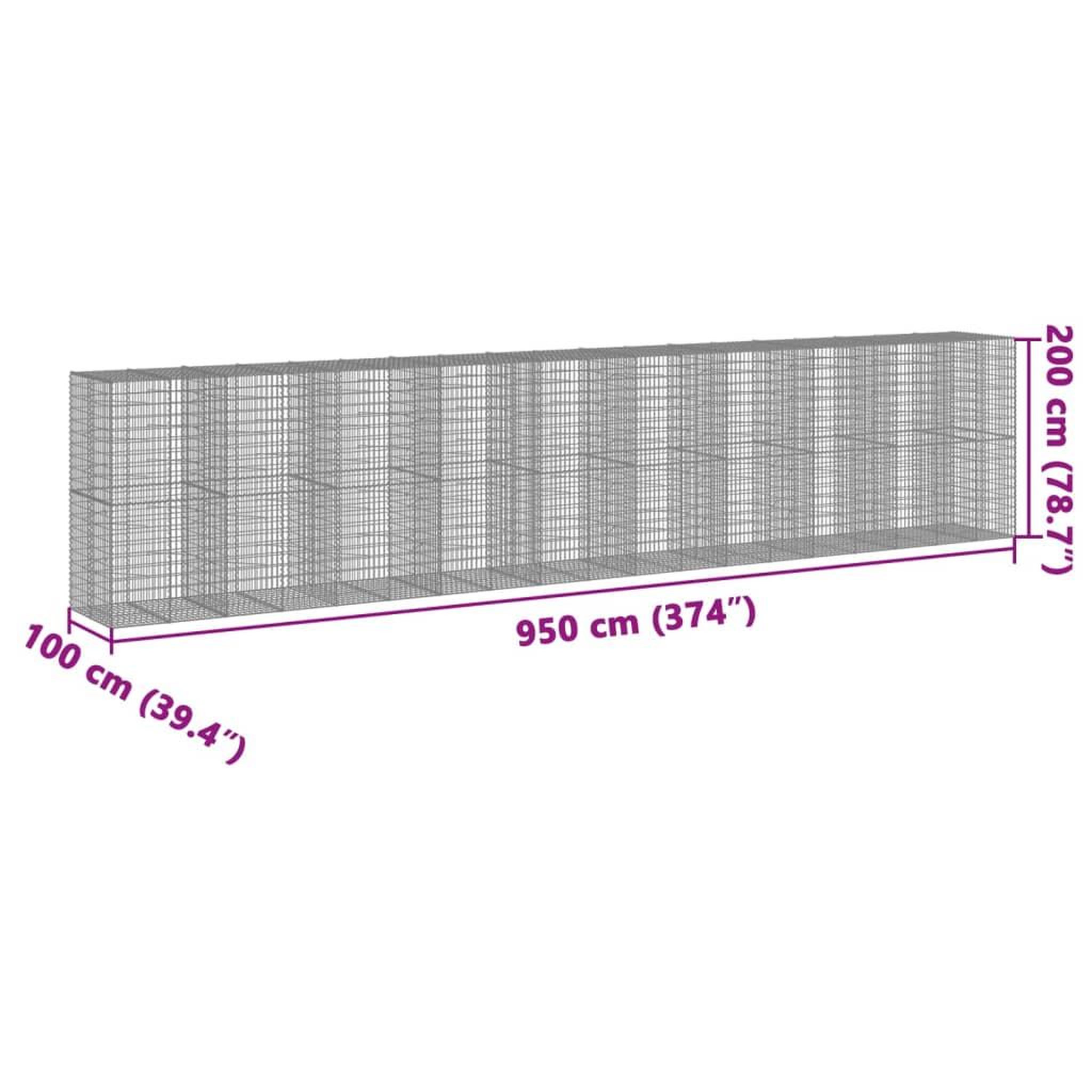 Voir la diapositive 6 : VIDAXL Panier gabion avec couvercle 950x100x200 cm fer galvanise