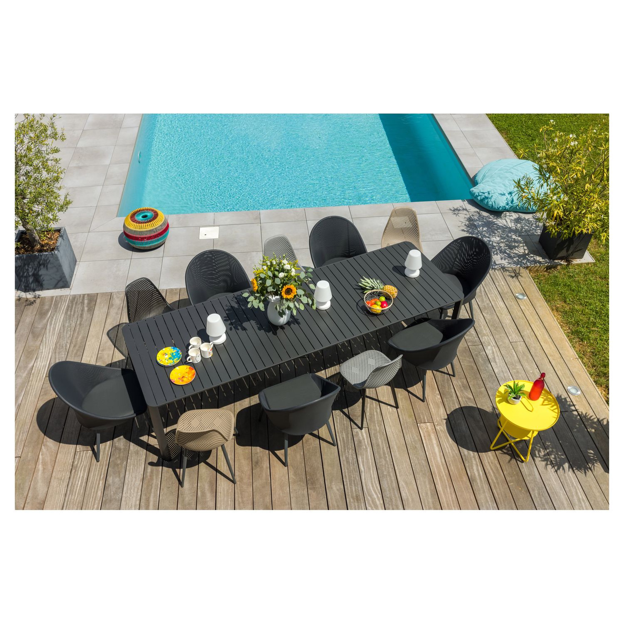 JARDILINE Table de jardin extensible - 8/12 places - Aluminium - Anthracite - PALMA