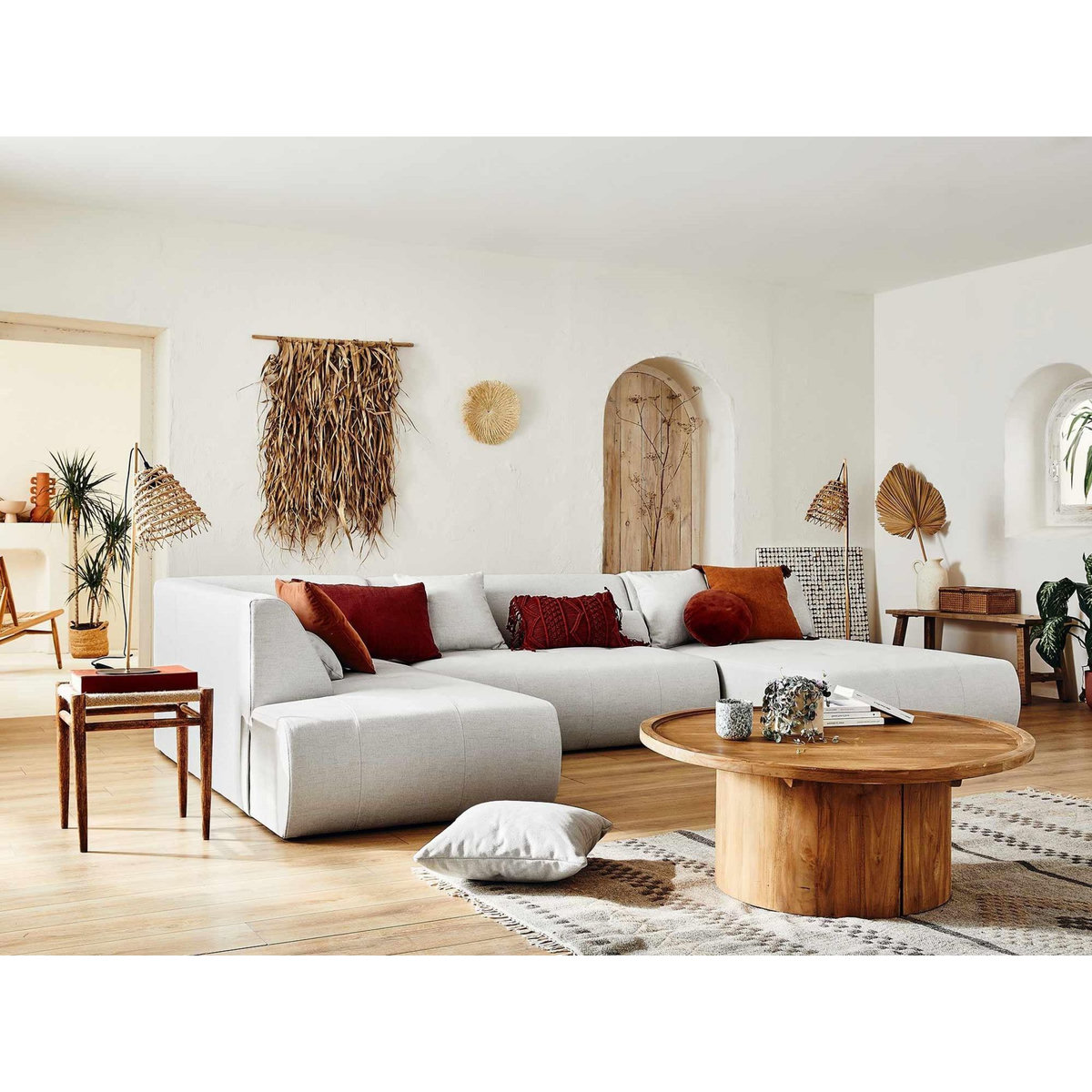 LISA DESIGN Onyx - canapé modulable panoramique d'angle gauche 7 places - en tissu