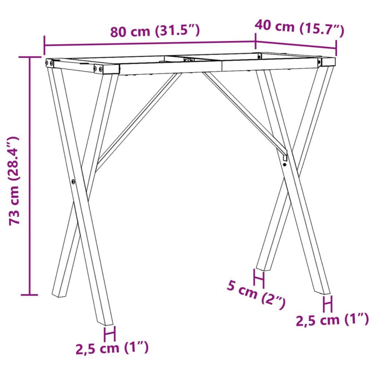 VIDAXL Pieds de table a manger cadre en X 80x40x73 cm acier