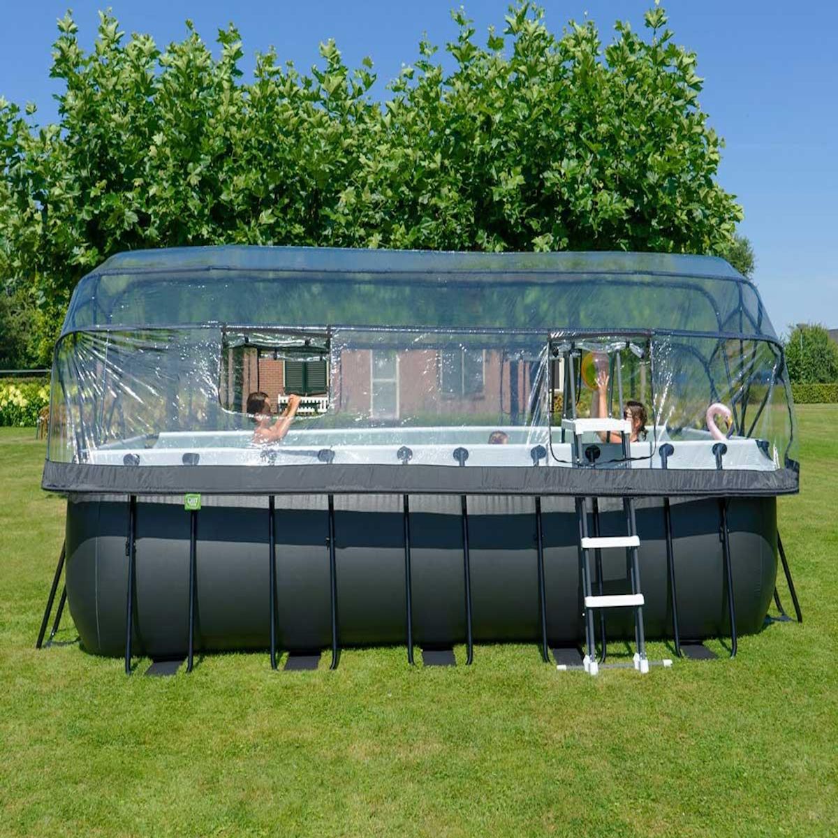 EXIT TOYS Piscine tubulaire Black Leather rectangulaire 5,40 x 2,50 x 1,22 m avec dôme - Exit Toys