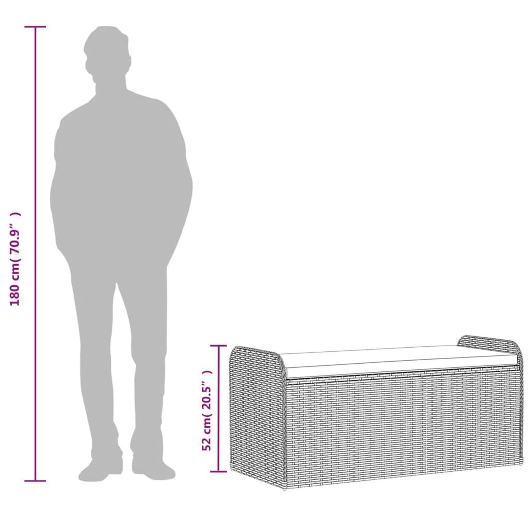 Voir la diapositive 6 : VIDAXL Banc de rangement avec coussin gris 115x51x52 cm resine tressee