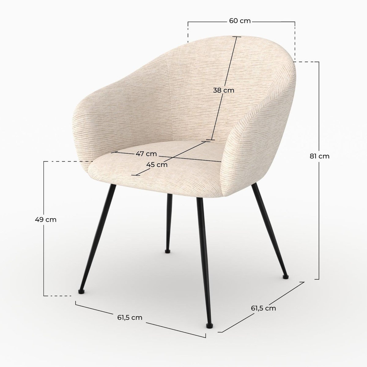 Rendez vous déco Fauteuil en tissu blanc chiné et pieds en métal noir - Socky