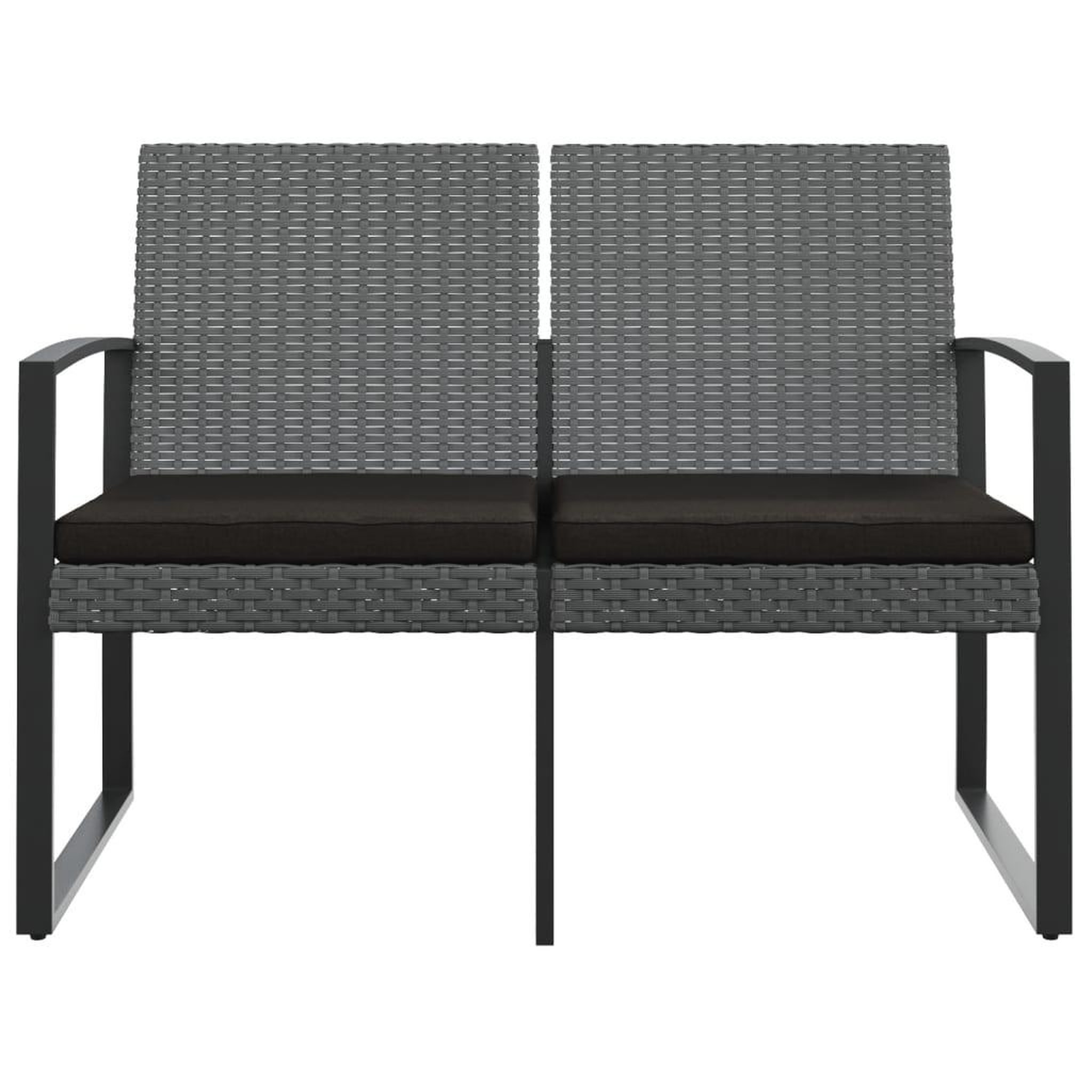 Voir la diapositive 3 : VIDAXL Banc de jardin a 2 places et coussins gris fonce PP rotin