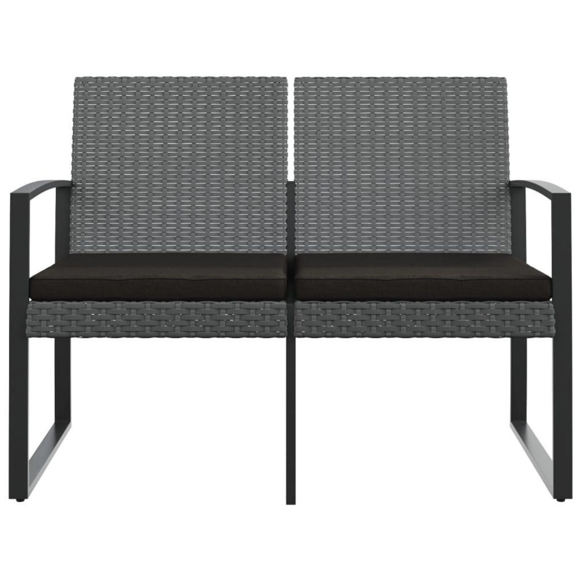 VIDAXL Banc de jardin a 2 places et coussins gris fonce PP rotin