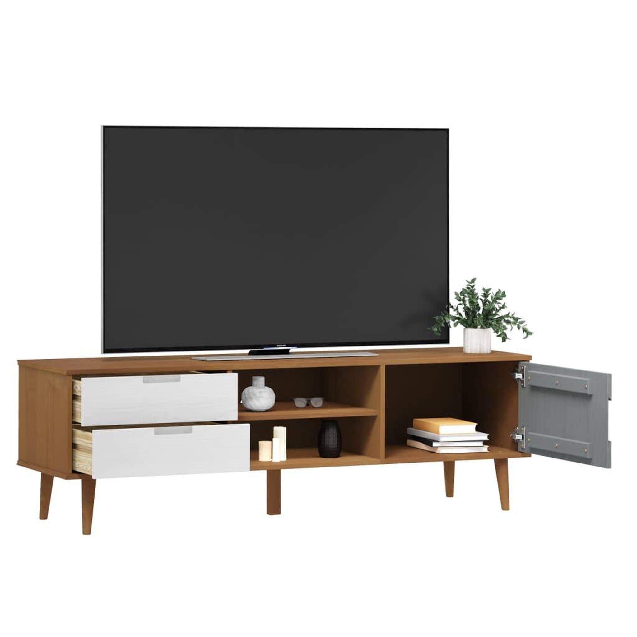 Voir la diapositive 3 : VIDAXL Meuble TV MOLDE Marron 158x40x49 cm Bois de pin massif