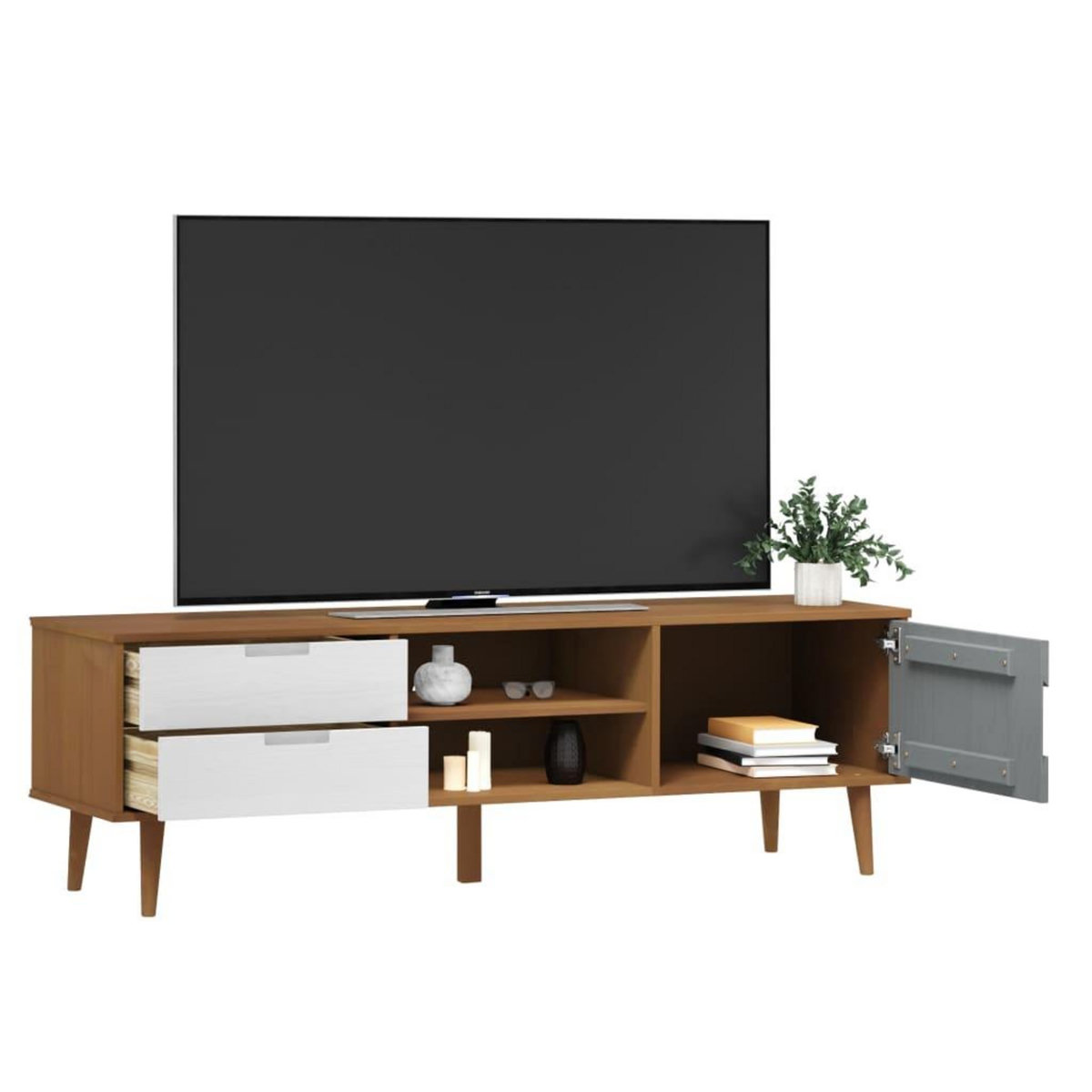 VIDAXL Meuble TV MOLDE Marron 158x40x49 cm Bois de pin massif