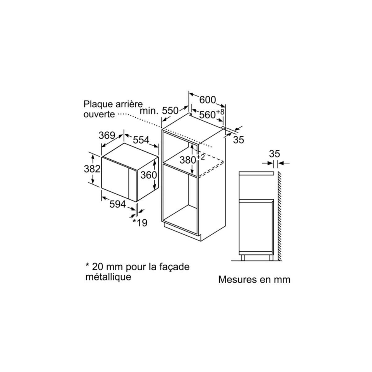 BOSCH Micro-ondes encastrable 25l 900w inox - BFL554MS1F