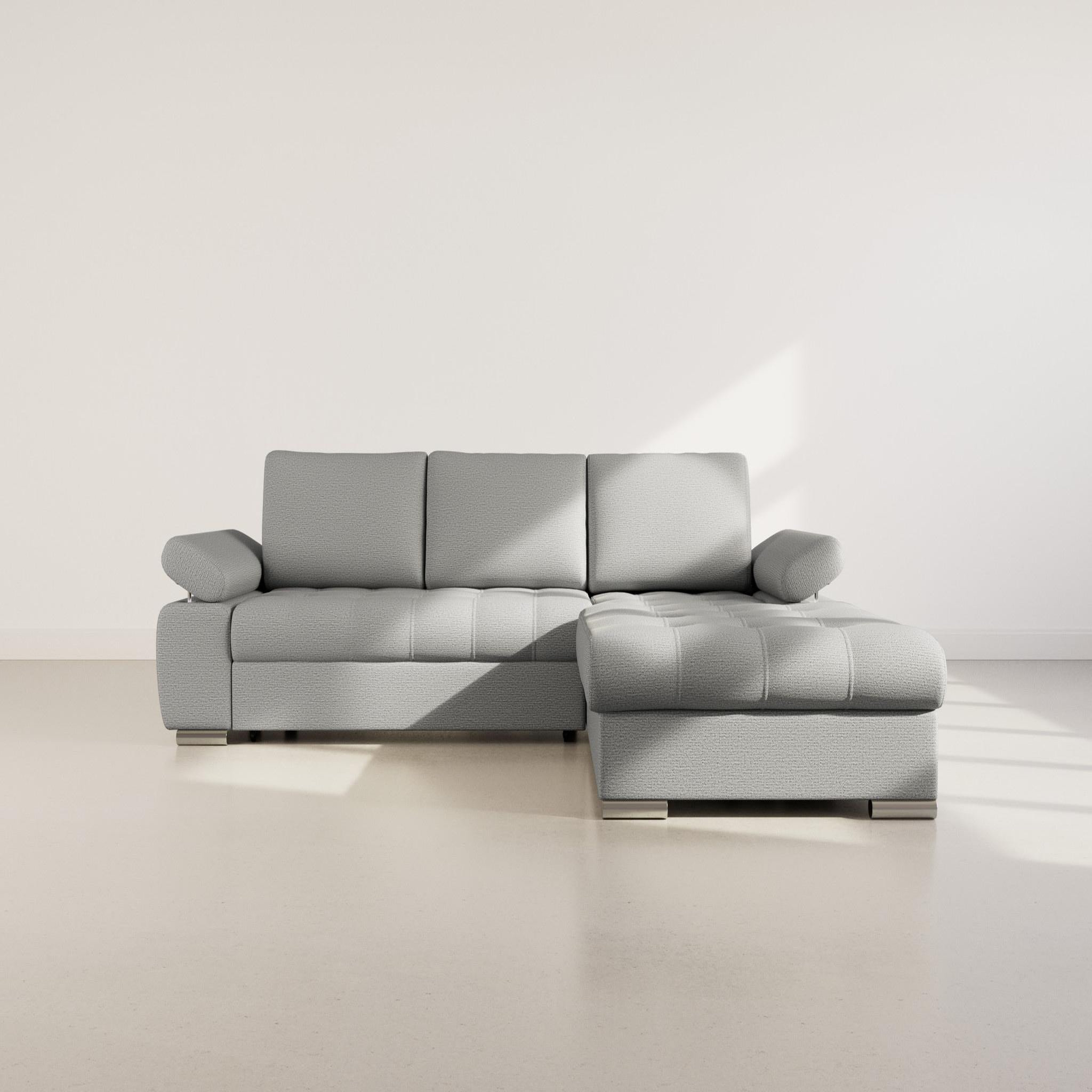 Voir la diapositive 6 : BEST MOBILIER Bianca - canapé d'angle droit 4 places convertible avec coffre en tissu texturé