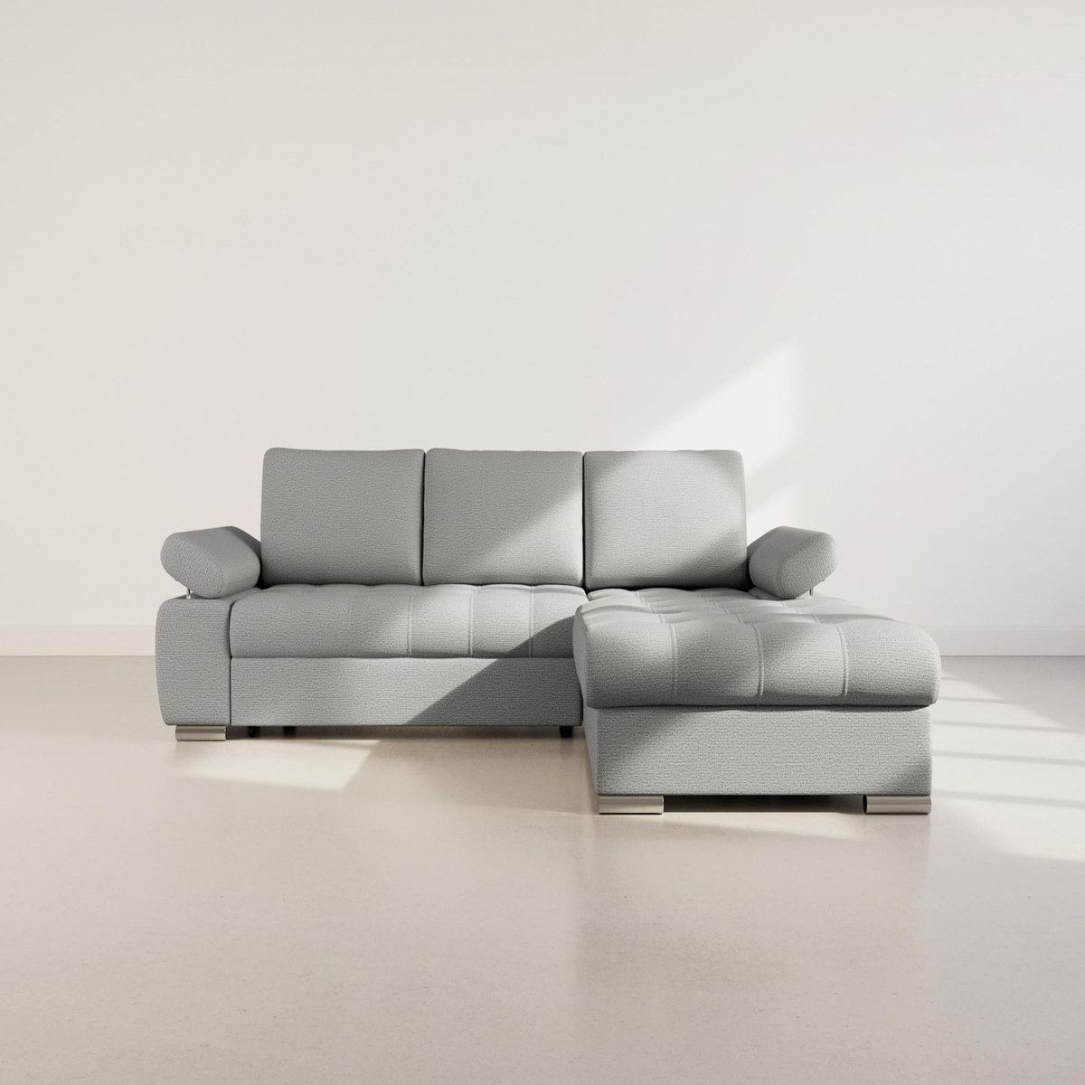 BEST MOBILIER Bianca - canapé d'angle droit 4 places convertible avec coffre en tissu texturé