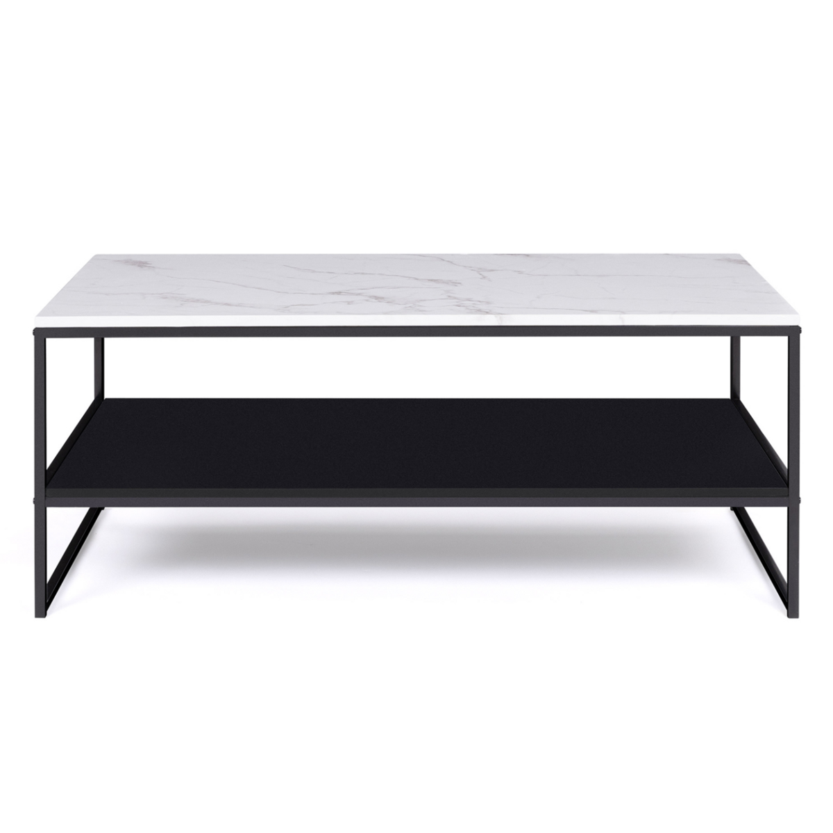 ID MARKET Table basse ALASKA double plateau effet marbre et noir pieds métal