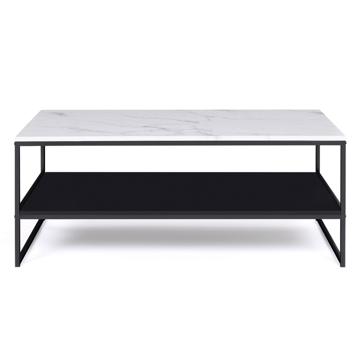 ID MARKET Table basse ALASKA double plateau effet marbre et noir pieds métal