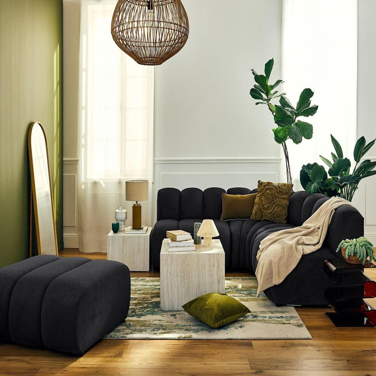 LISA DESIGN Debbie - canapé modulable d'angle réversible 4 places en tissu texturé