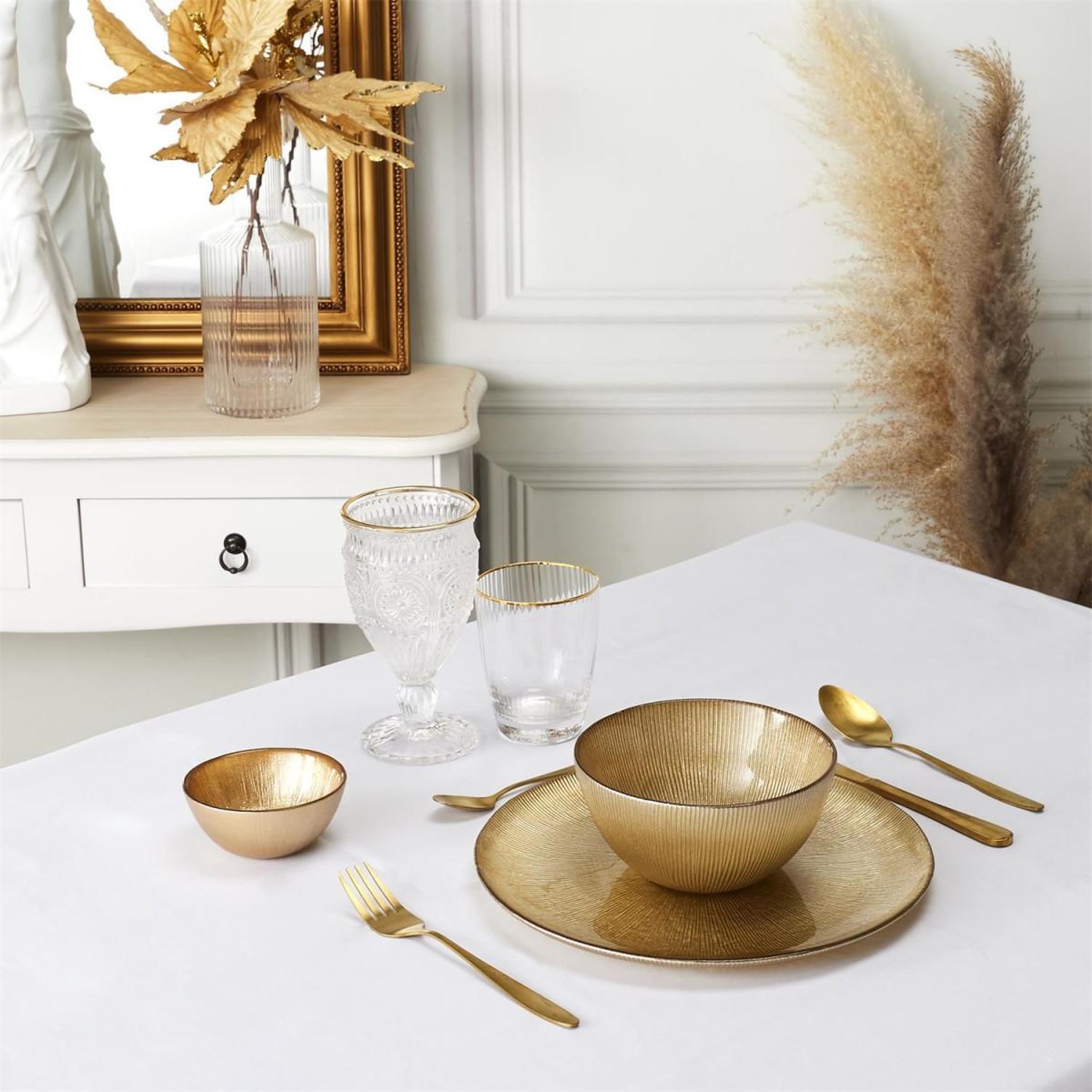 Voir la diapositive 3 : The Home Deco Factory Lot de 6 assiettes plates en verre  royal  27cm or