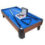 PLAY4FUN Billard de table avec accessoires - Kit Billard Compact de bureau ou salle de jeu, 102 x 51 x 22,5 cm - Marron et Tapis Bleu