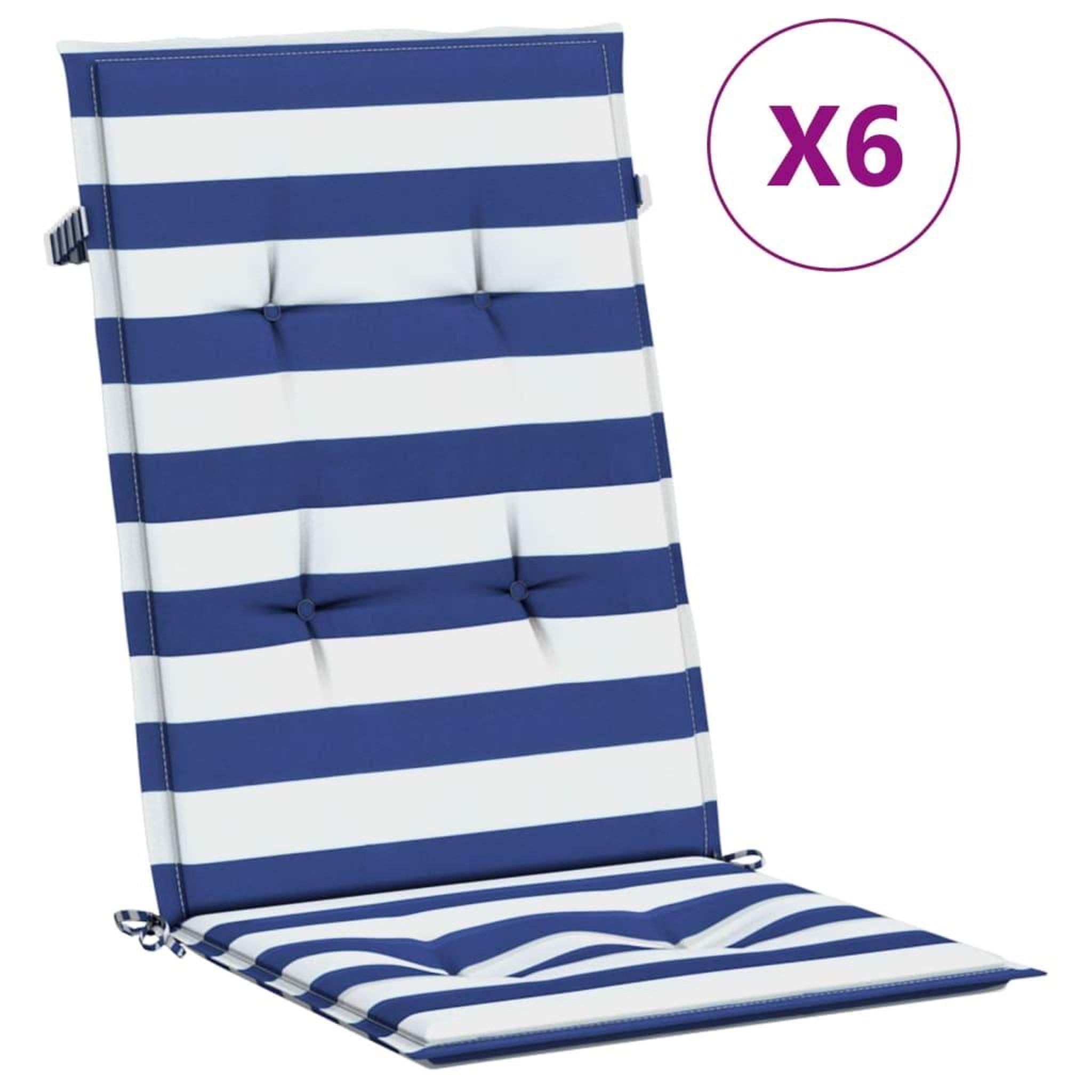 Voir la diapositive 2 : VIDAXL Coussins de chaise a dossier haut lot de 6 rayures bleu/blanc