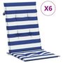 Voir la diapositive 2 : VIDAXL Coussins de chaise a dossier haut lot de 6 rayures bleu/blanc
