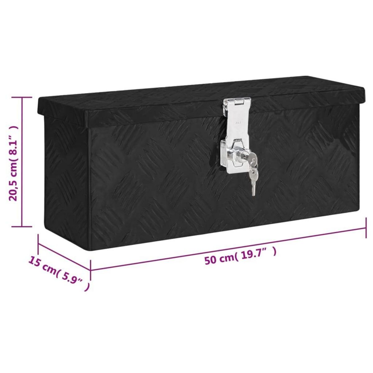 VIDAXL Boîte de rangement Noir 50x15x20,5 cm Aluminium
