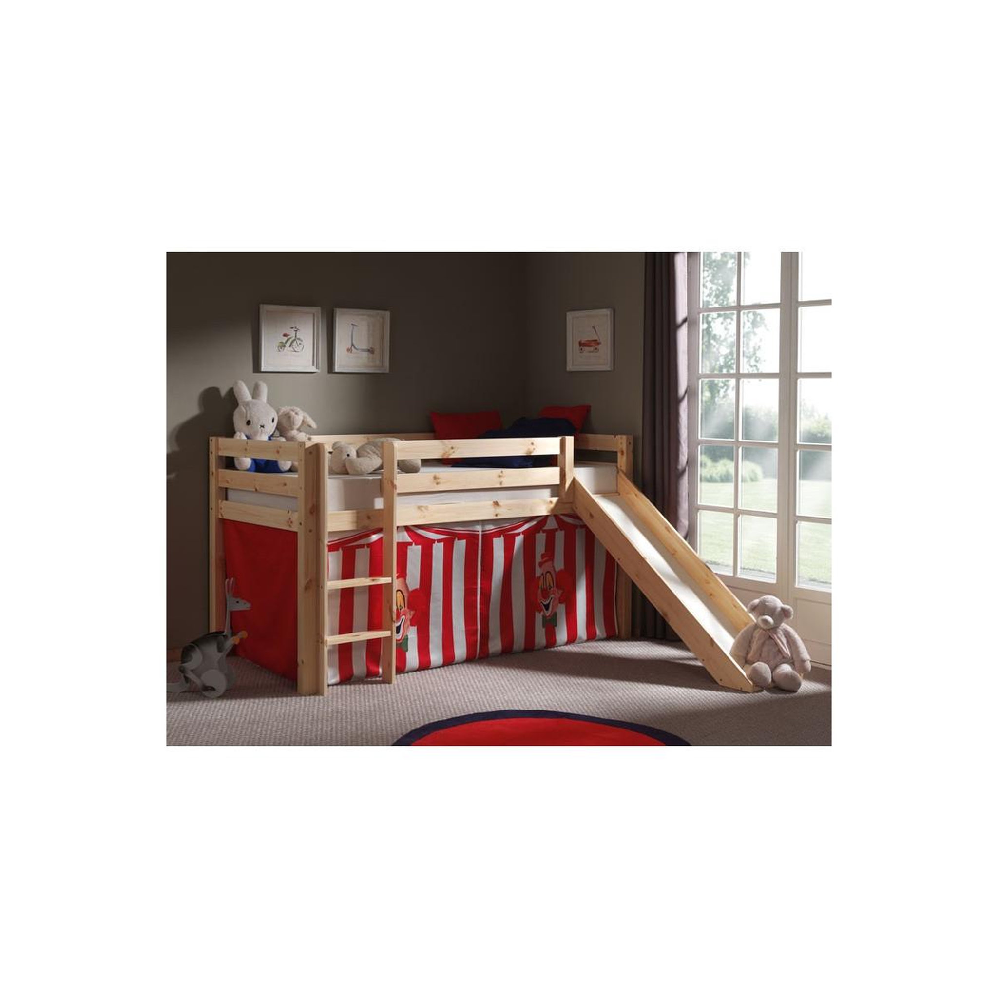 Voir la diapositive 2 : Paris Prix Lit enfant avec toboggan  pino cirque  90x200cm naturel