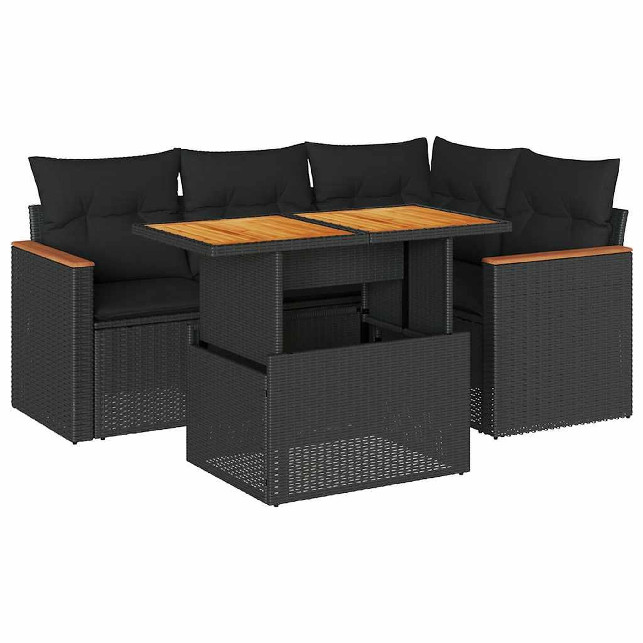 Voir la diapositive 2 : VIDAXL Salon de jardin 5 pcs avec coussins noir resine tressee acacia