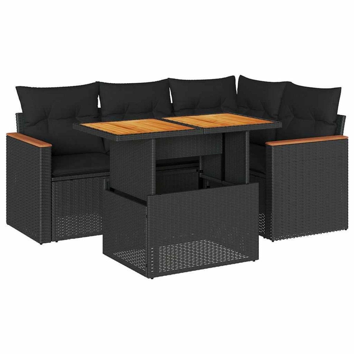 VIDAXL Salon de jardin 5 pcs avec coussins noir resine tressee acacia