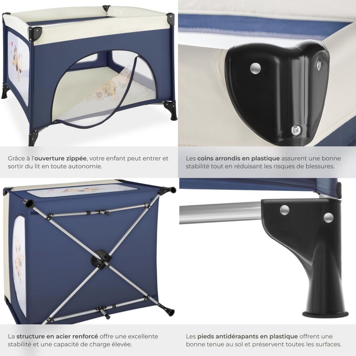 tectake Parc bébé, lit de voyage pliant stable et pliable de manière compacte bleu