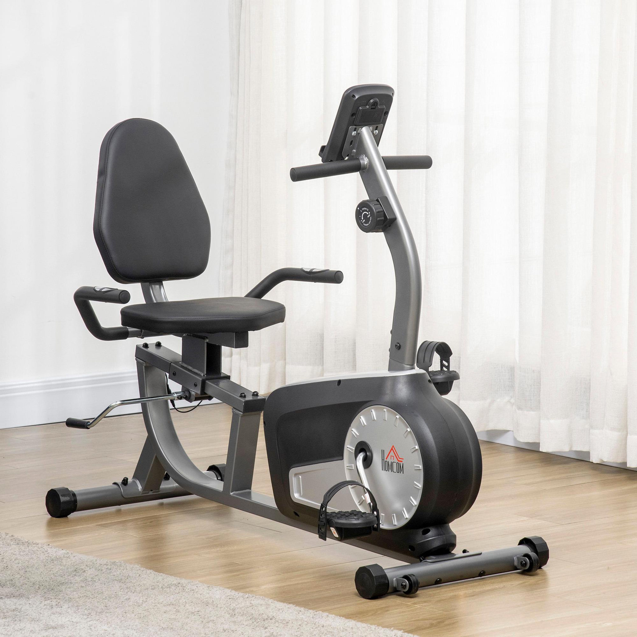 Voir la diapositive 2 : HOMCOM Vélo d'appartement semi-allongé magnétique écran LCD multifonction selle dossier résistance réglable acier ABS gris noir