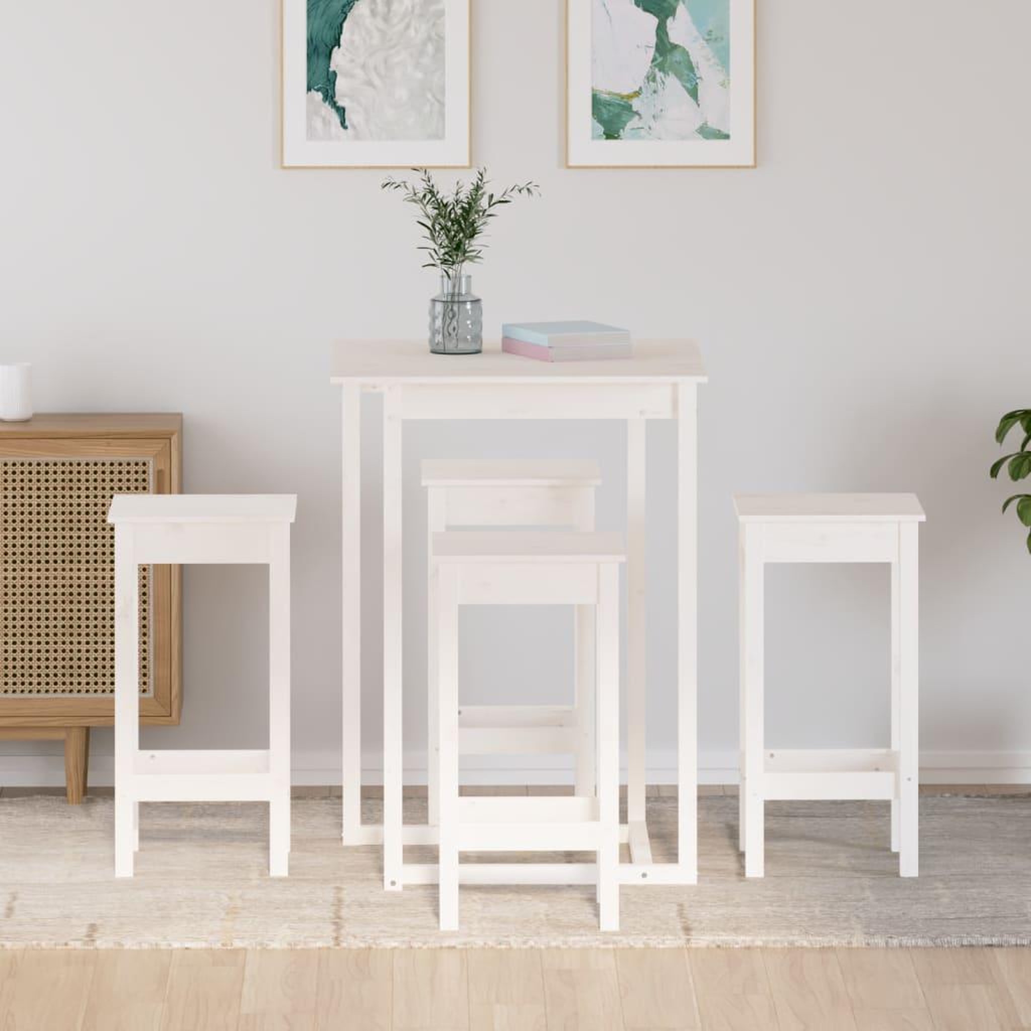 Voir la diapositive 3 : VIDAXL Ensemble de bar 5 pcs Blanc Bois de pin massif