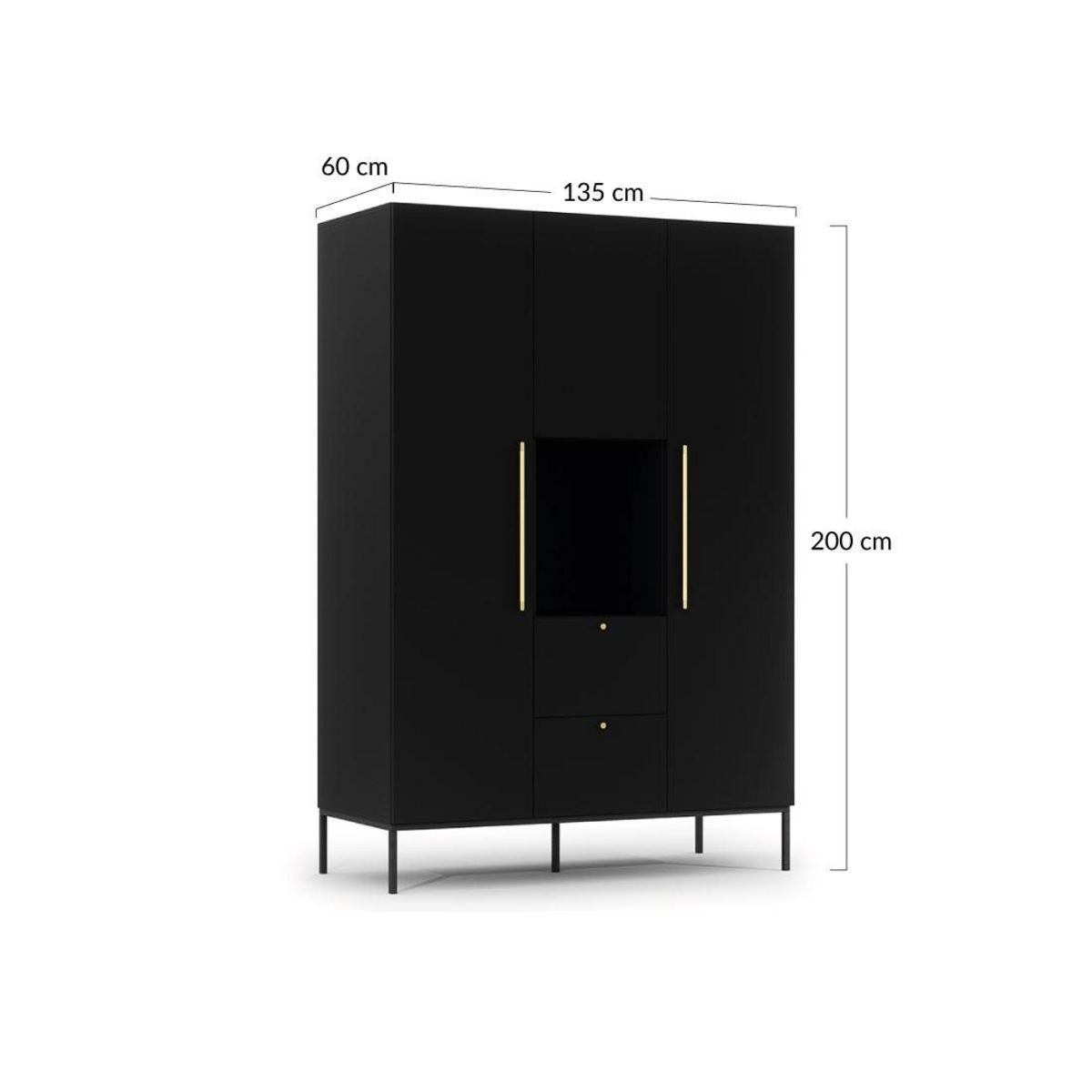 BEST MOBILIER Felicia - armoire - noir - 135x200 cm