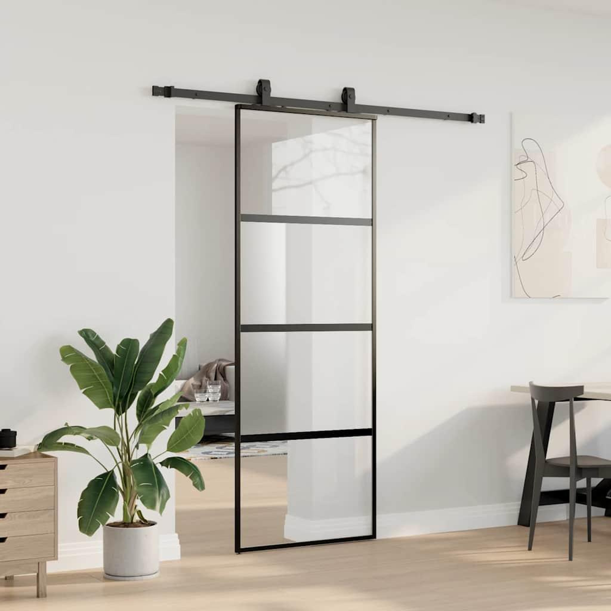 Voir la diapositive 3 : VIDAXL Porte coulissante kit quincaillerie noir 76x205 cm verre trempe