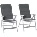 OUTSUNNY Lot de 2 chaises de jardin pliantes dossier haut inclinable multipositions accoudoirs tétière alu. oxford déperlant gris