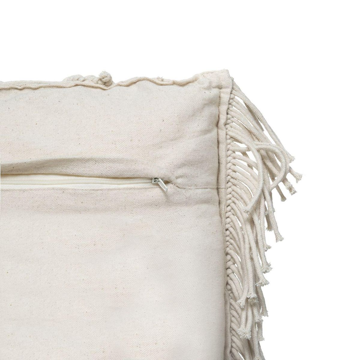 ATMOSPHERA Coussin Macramé rectangulaire 30x50cm Palm avec franges - Blanc Ivoire