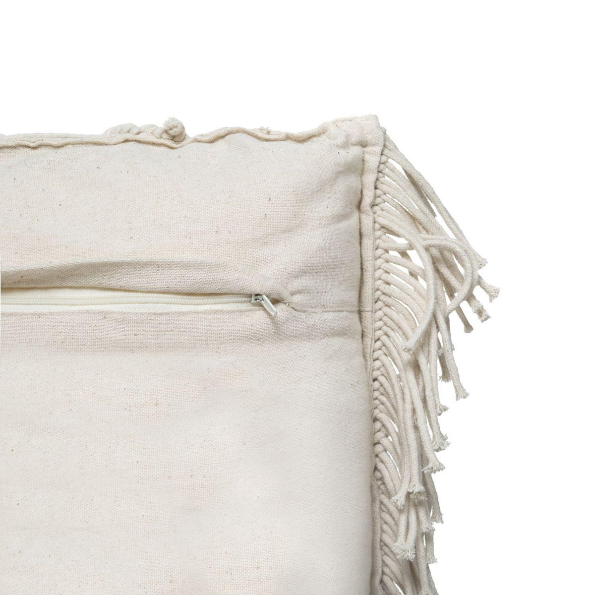 ATMOSPHERA Coussin Macramé rectangulaire 30x50cm Palm avec franges - Blanc Ivoire