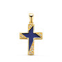 Voir la diapositive 1 : L'ATELIER D'AZUR Pendentif  - Médaille Croix Or 18 Carats 750 Jaune - Lapis Lazuli et Zirconiums - Chaine Offerte