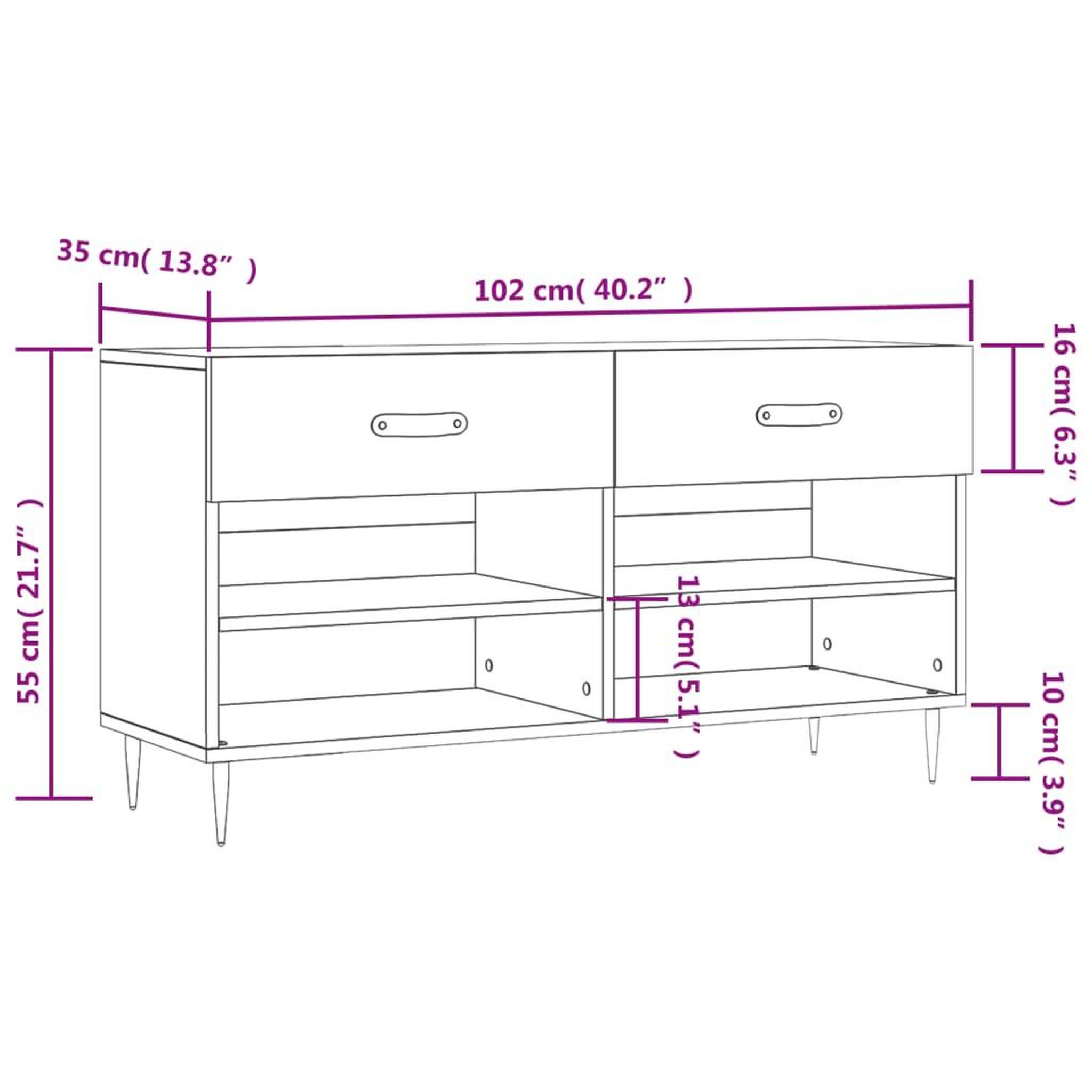 Voir la diapositive 6 : VIDAXL Banc a chaussures sonoma gris 102x35x55 cm bois d'ingenierie